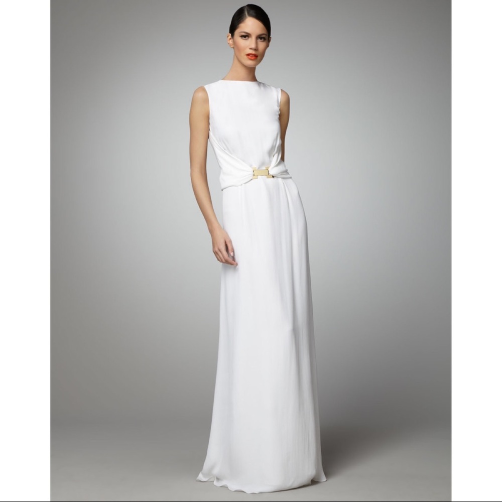 Raoul evening gown white with gold metal